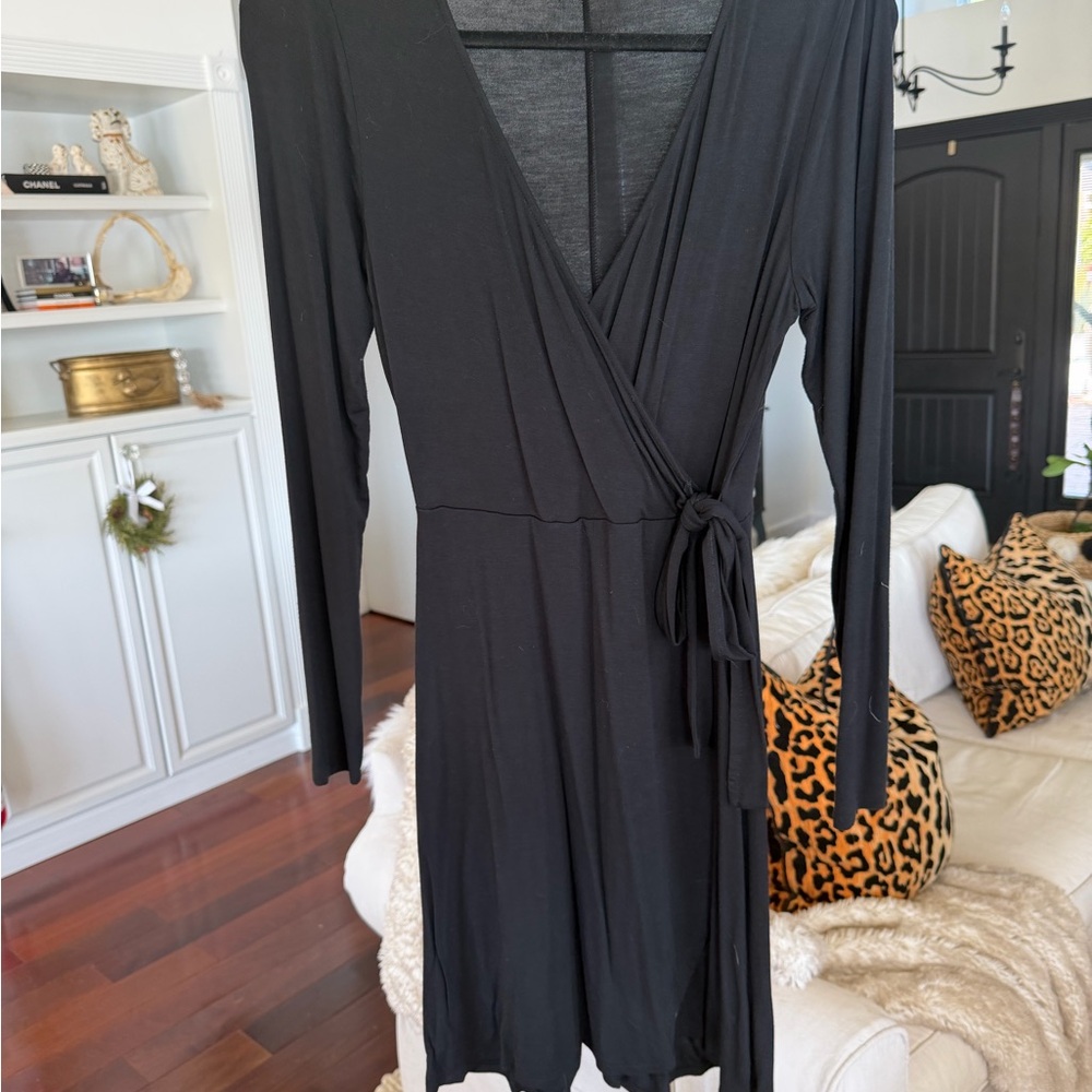 Express Black Long Sleeve Wrap Dress